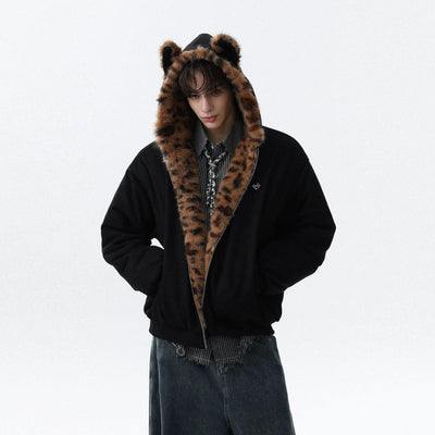 Leopard Print Lining Hooded Jacket Korean Street Fashion Jacket By Mr Nearly Shop Online at OH Vault