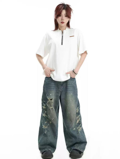 Half-Zipped Comfty T-Shirt Korean Street Fashion T-Shirt By INS Korea Shop Online at OH Vault