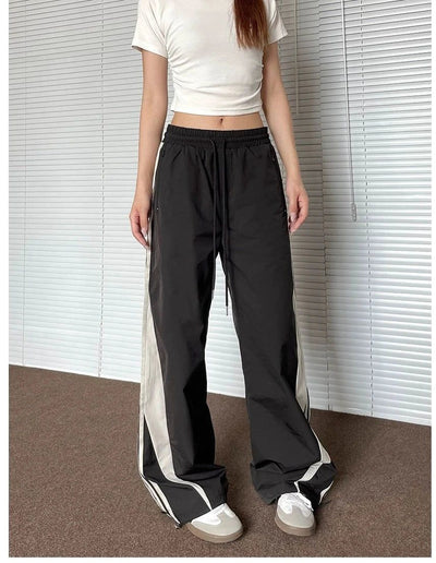 Drawcord Stripes Track Pants Korean Street Fashion Pants By Apocket Shop Online at OH Vault