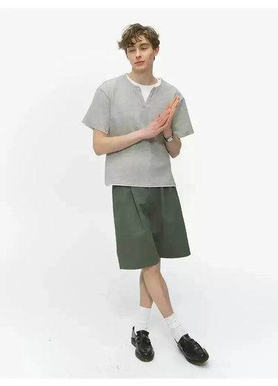 Layered Solid Neat T-Shirt Korean Street Fashion T-Shirt By Country Moment Shop Online at OH Vault