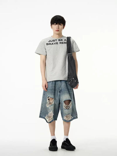 Distressed Knee Denim Shorts Korean Street Fashion Shorts By 77Flight Shop Online at OH Vault
