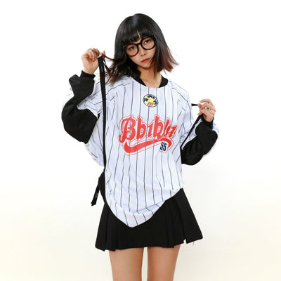 Baseball Style Loose Crewneck Korean Street Fashion Crewneck By Mr Nearly Shop Online at OH Vault