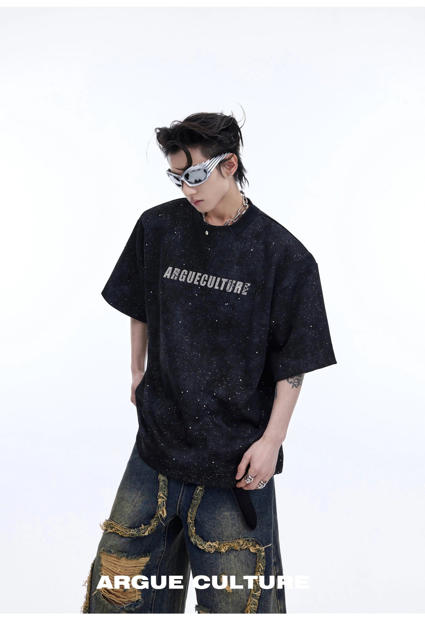 Metallic Star Dust T-Shirt Korean Street Fashion T-Shirt By Argue Culture Shop Online at OH Vault