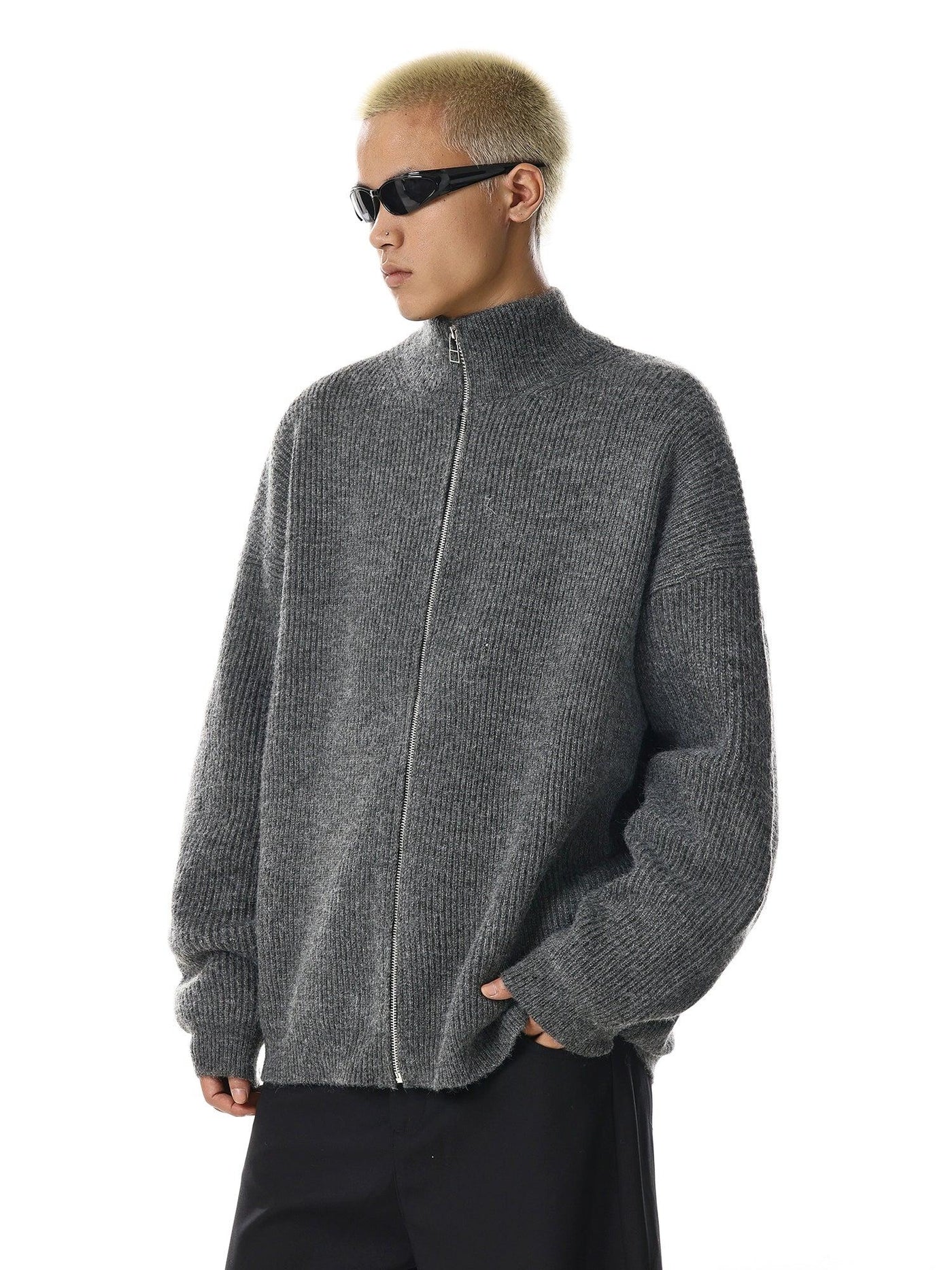 Cozy Zipped Knit Jacket Korean Street Fashion Jacket By MEBXX Shop Online at OH Vault
