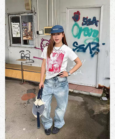 Distressed and Faded Straight Jeans Korean Street Fashion Jeans By Made Extreme Shop Online at OH Vault