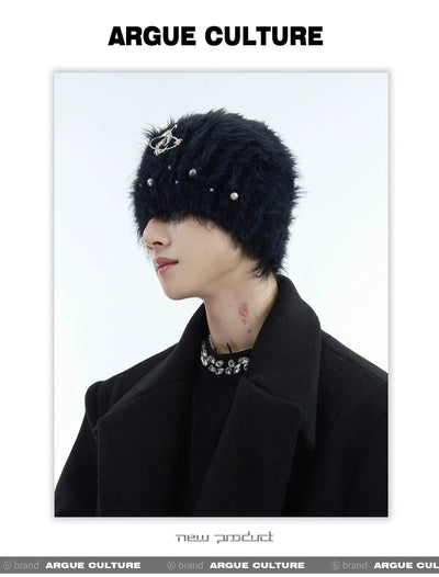 Furry Pearl & Metal Logo Hat Korean Street Fashion Hat By Argue Culture Shop Online at OH Vault