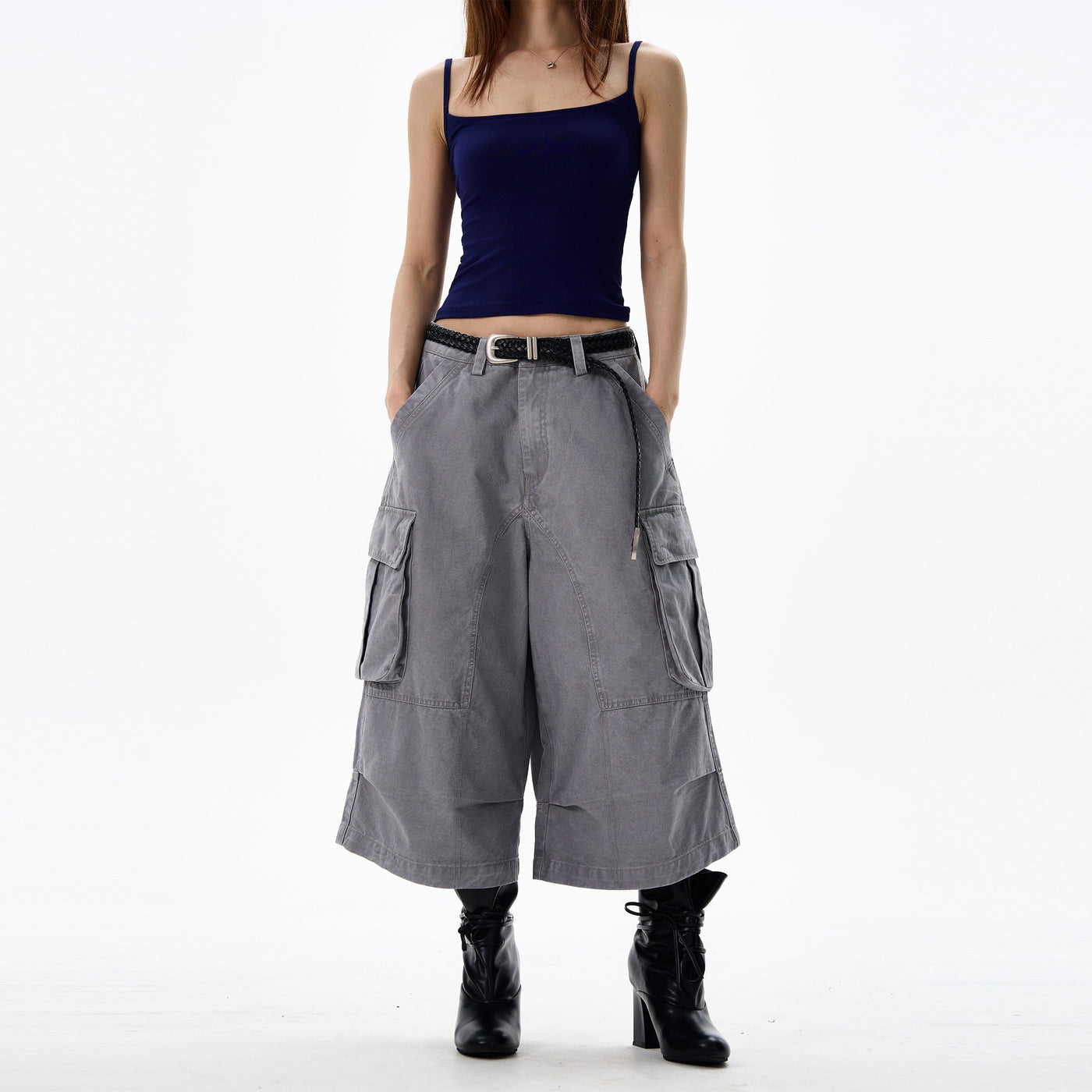 Structured Mid-Length Cargo Shorts Korean Street Fashion Shorts By 77Flight Shop Online at OH Vault