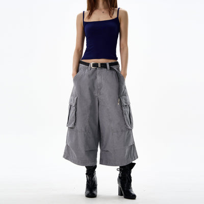 Structured Mid-Length Cargo Shorts Korean Street Fashion Shorts By 77Flight Shop Online at OH Vault