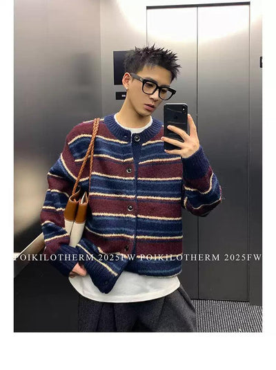 Striped Contrast Knit Cardigan Korean Street Fashion Cardigan By Poikilotherm Shop Online at OH Vault