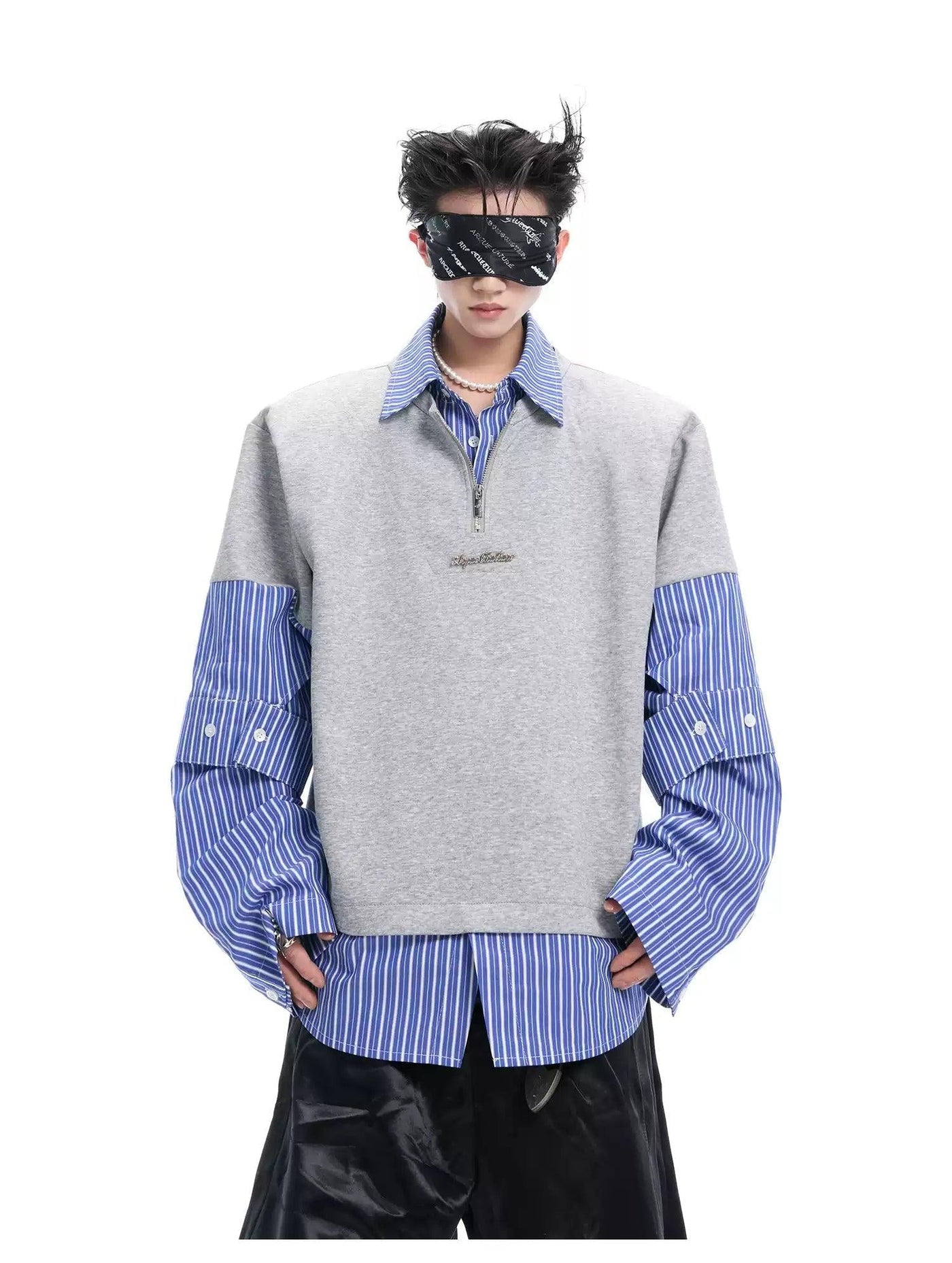 Spliced Sleeve Striped Layers Polo Korean Street Fashion Polo By Argue Culture Shop Online at OH Vault