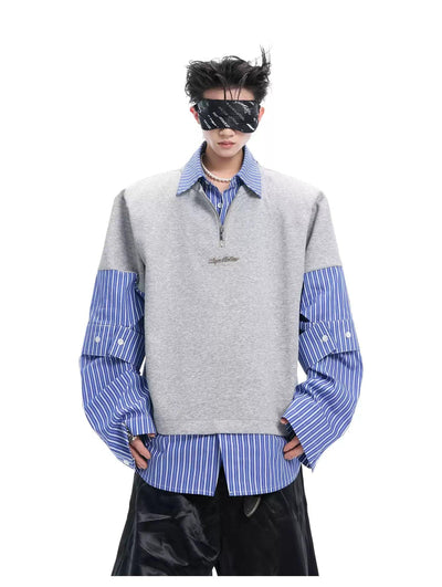 Spliced Sleeve Striped Layers Polo Korean Street Fashion Polo By Argue Culture Shop Online at OH Vault