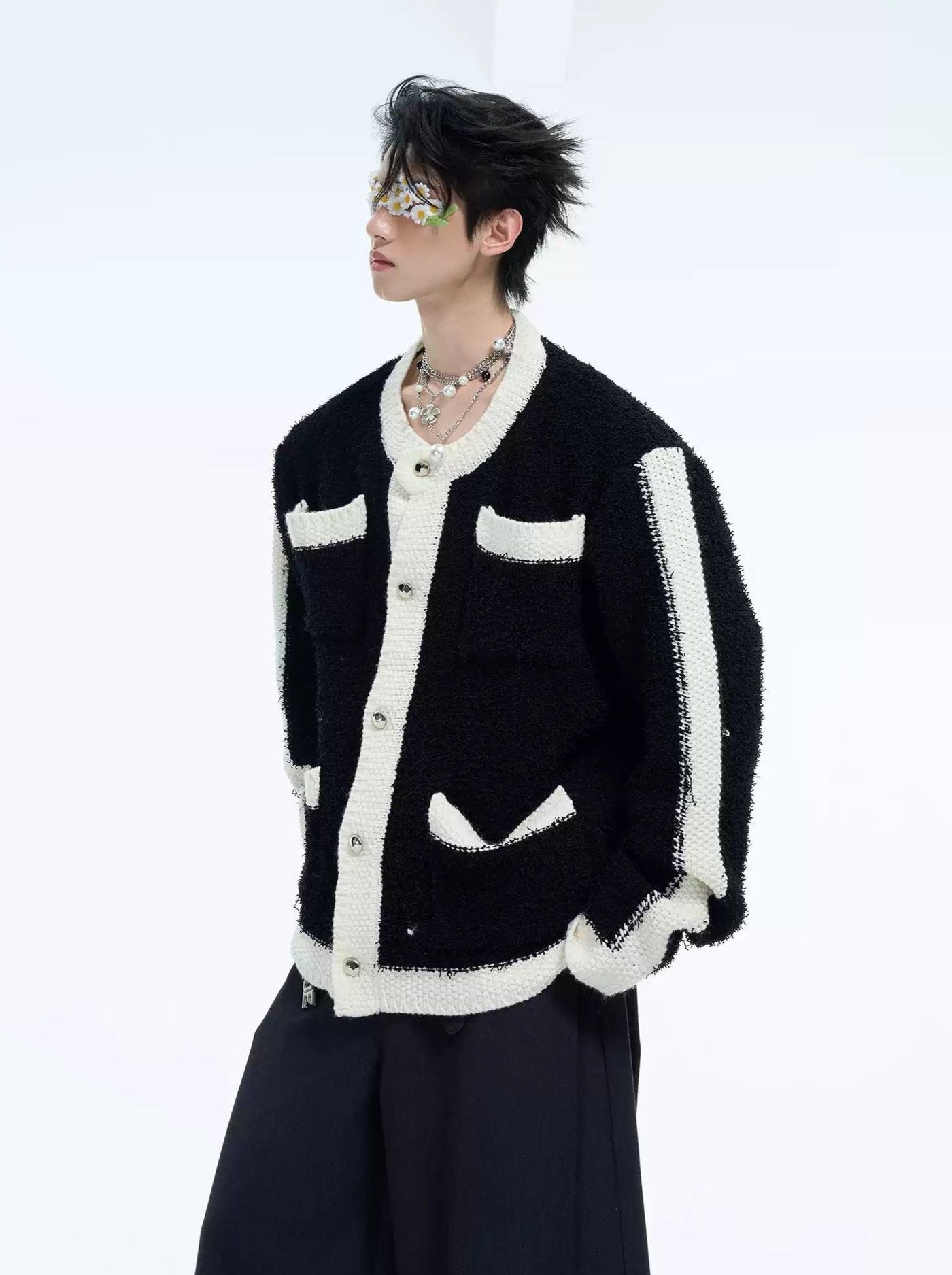 Contrast Multi-Pocket Knit Cardigan Korean Street Fashion Cardigan By Argue Culture Shop Online at OH Vault