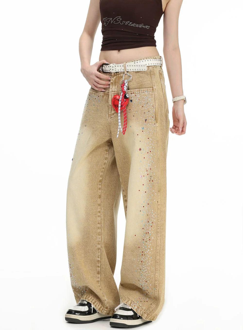 Gradient Faded Semi-Gem Jeans Korean Street Fashion Jeans By INS Korea Shop Online at OH Vault