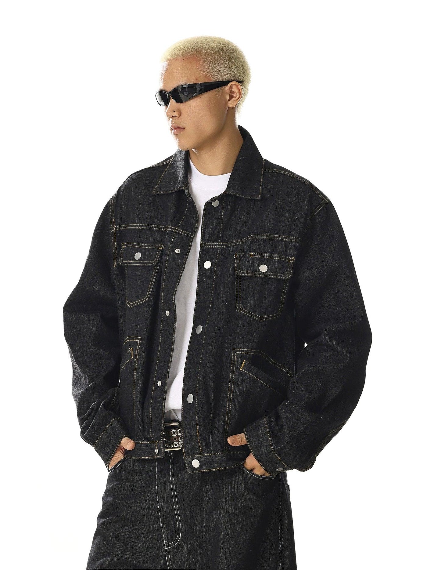 Top-Stitching Denim Jacket Korean Street Fashion Jacket By MEBXX Shop Online at OH Vault