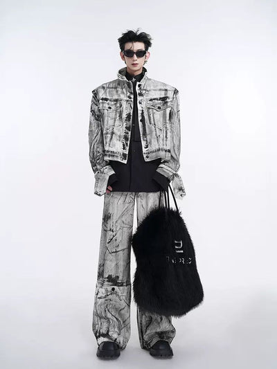 Graffiti Detachable Sleeves Denim Jacket Korean Street Fashion Jacket By Slim Black Shop Online at OH Vault