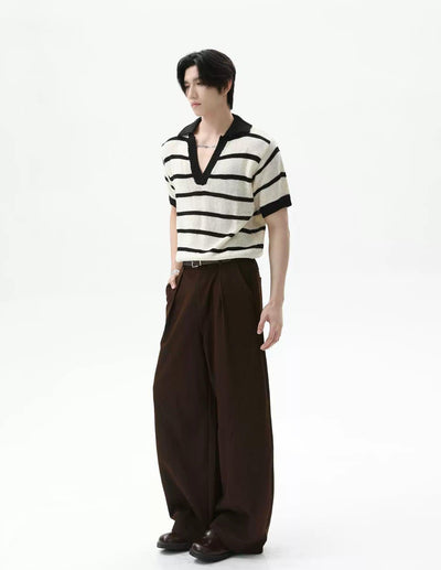 Striped Knit V-Neck Polo Korean Street Fashion Polo By Turn Tide Shop Online at OH Vault