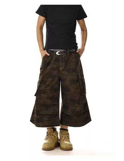 Pleated Loose Camouflage Denim Shorts Korean Street Fashion Shorts By MEBXX Shop Online at OH Vault