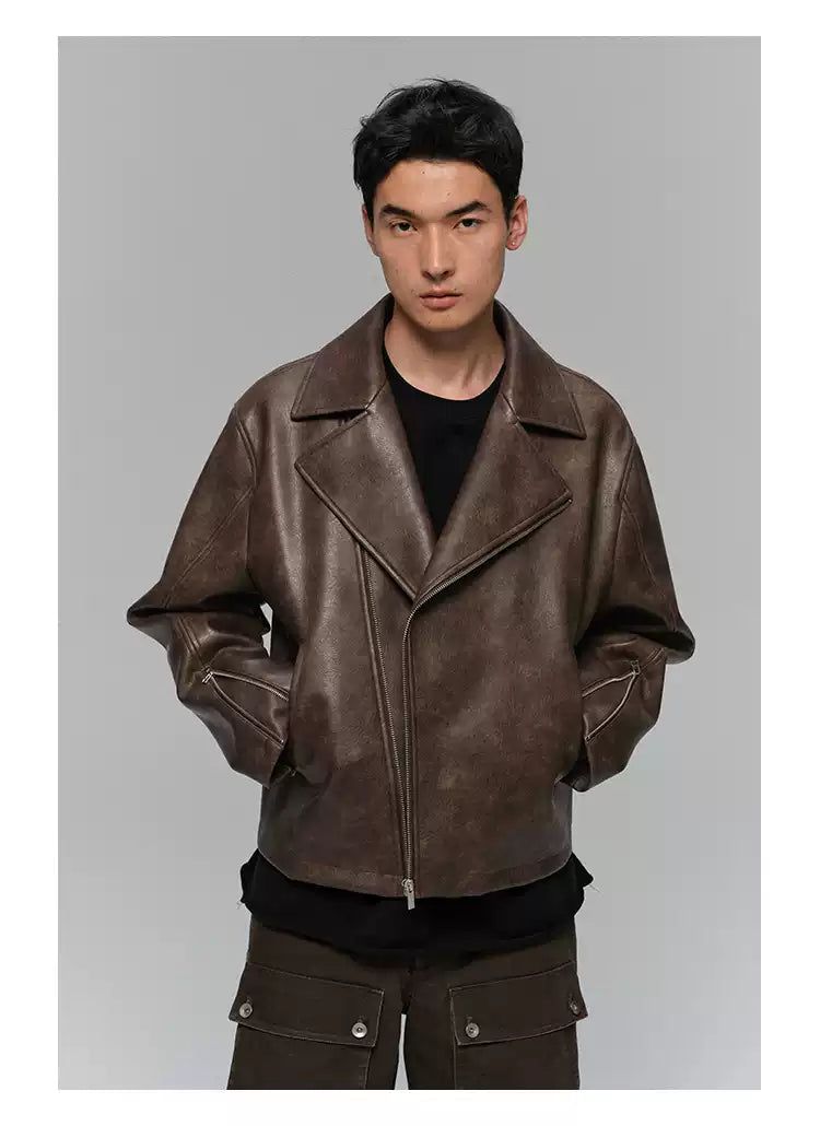 Vintage Short PU Leather Jacket Korean Street Fashion Jacket By NANS Shop Online at OH Vault