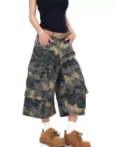 Smudged Camo Cargo Shorts Korean Street Fashion Shorts By Blacklists Shop Online at OH Vault