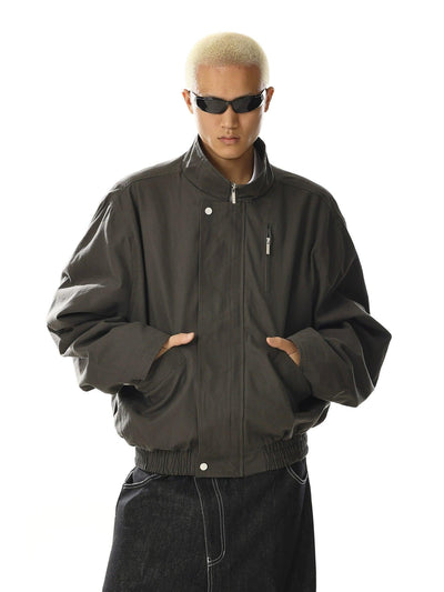 Stand Collar Ruched Hem Jacket Korean Street Fashion Jacket By MEBXX Shop Online at OH Vault