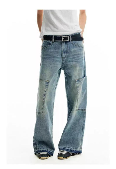 Patched Side Pocket Washed Jeans Korean Street Fashion Jeans By Conp Conp Shop Online at OH Vault