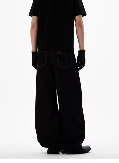 Embroidery Pocket Wide Jeans Korean Street Fashion Jeans By 77Flight Shop Online at OH Vault