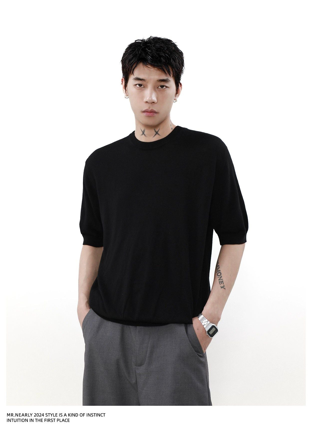 Solid Casual Knit T-Shirt Korean Street Fashion T-Shirt By Mr Nearly Shop Online at OH Vault