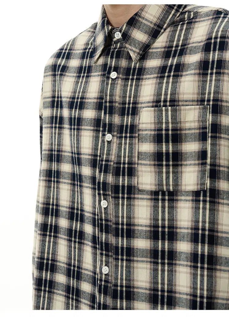 Raw Edge Plaid Shirt Korean Street Fashion Shirt By 77Flight Shop Online at OH Vault