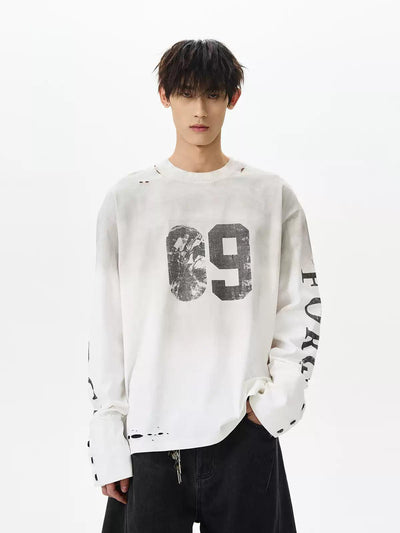 Distressed Graphic Long Sleeve T-Shirt Korean Street Fashion T-Shirt By A PUEE Shop Online at OH Vault