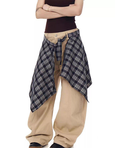 Detachable Plaid Skirt Cargo Pants Korean Street Fashion Pants By Blacklists Shop Online at OH Vault