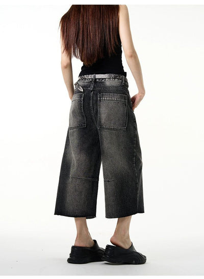 Faded Effect Rivet Denim Shorts Korean Street Fashion Shorts By 77Flight Shop Online at OH Vault