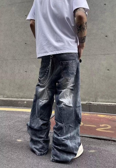 Cinched Detail Loose Jeans Korean Street Fashion Jeans By Dark Fog Shop Online at OH Vault