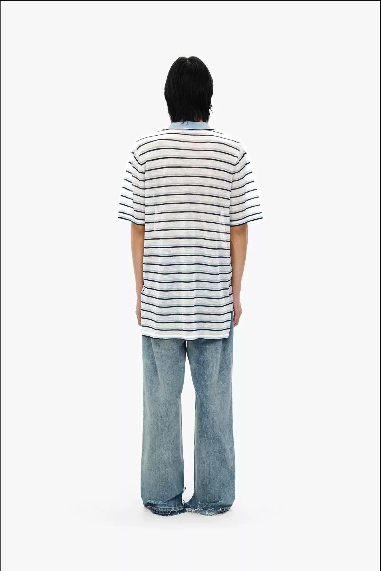 Sheer Striped Relax Fit Polo Korean Street Fashion Polo By Mason Prince Shop Online at OH Vault