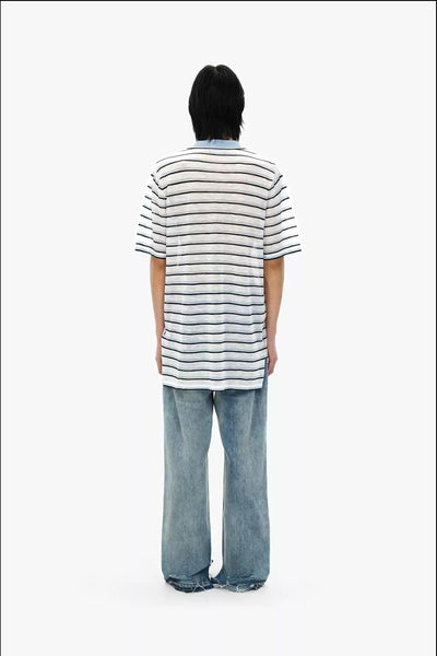 Sheer Striped Relax Fit Polo Korean Street Fashion Polo By Mason Prince Shop Online at OH Vault