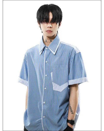 Contrast Vertical Stripes Shirt Korean Street Fashion Shirt By Mr Nearly Shop Online at OH Vault
