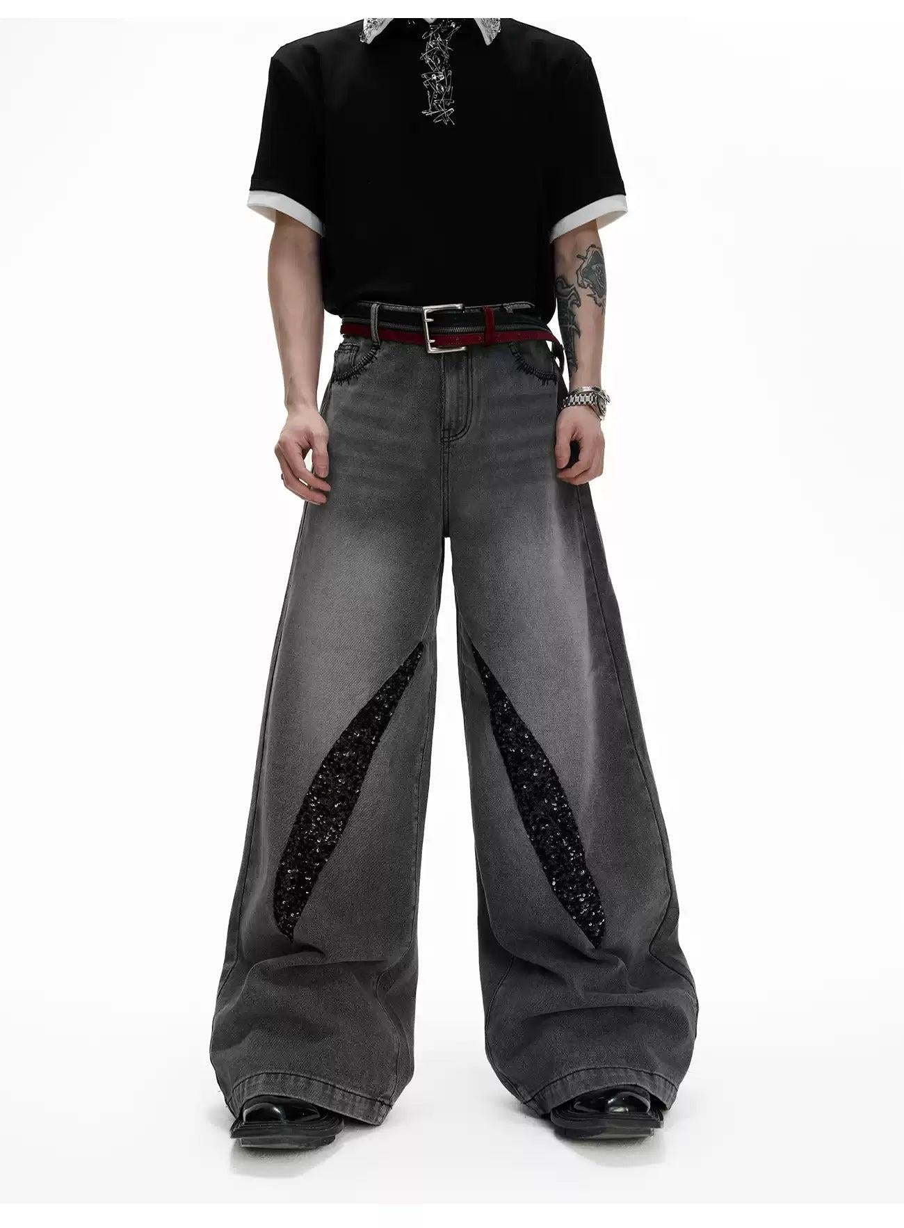 Washed Glitz Contrast Jeans Korean Street Fashion Jeans By Argue Culture Shop Online at OH Vault