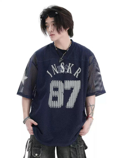 Varsity Print Mesh T-Shirt Korean Street Fashion T-Shirt By INS Korea Shop Online at OH Vault