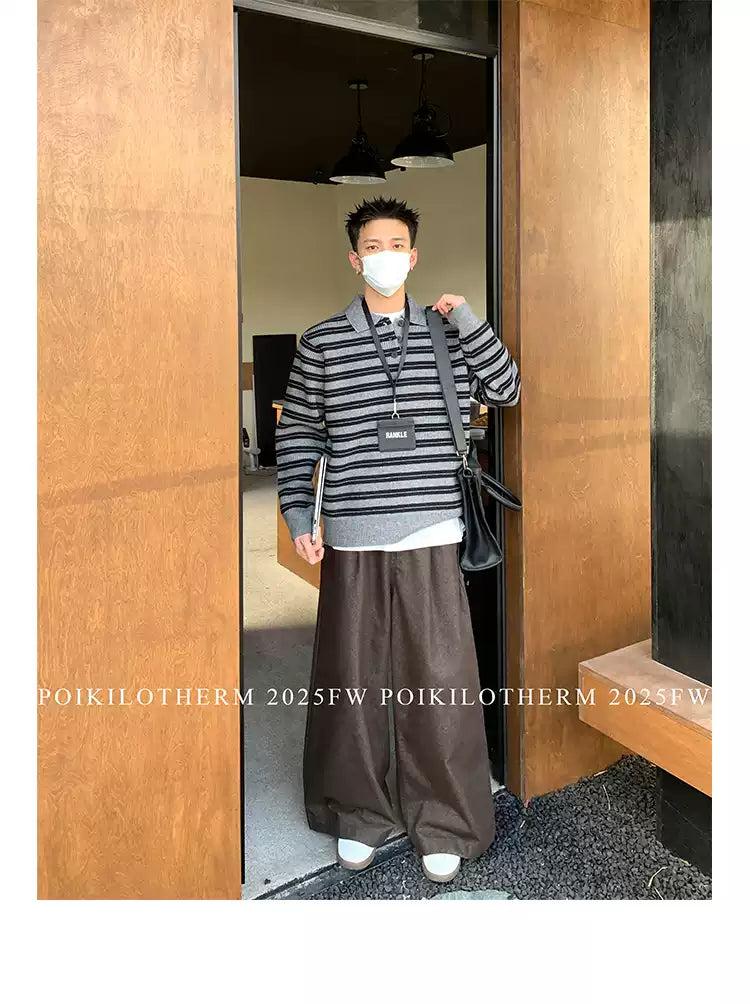 Striped Ribbed Knit Polo Korean Street Fashion Polo By Poikilotherm Shop Online at OH Vault