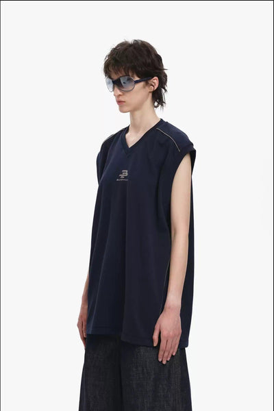 Logo Embroidery Sleeveless T-Shirt Korean Street Fashion Vest By Mason Prince Shop Online at OH Vault