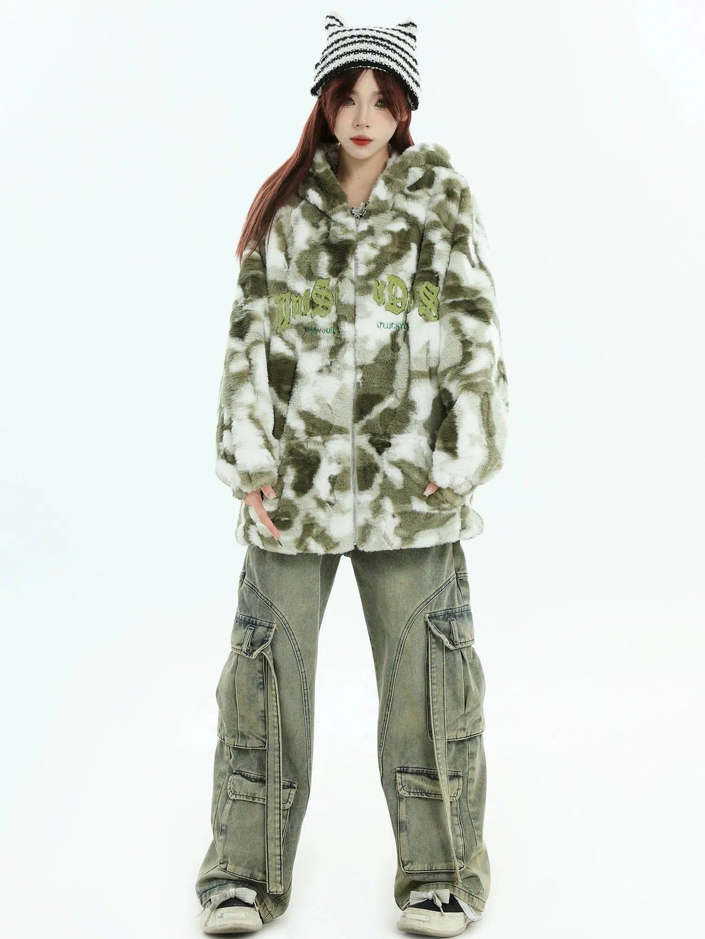 Tie-Dyed Plushy Zip-Up Jacket Korean Street Fashion Jacket By INS Korea Shop Online at OH Vault