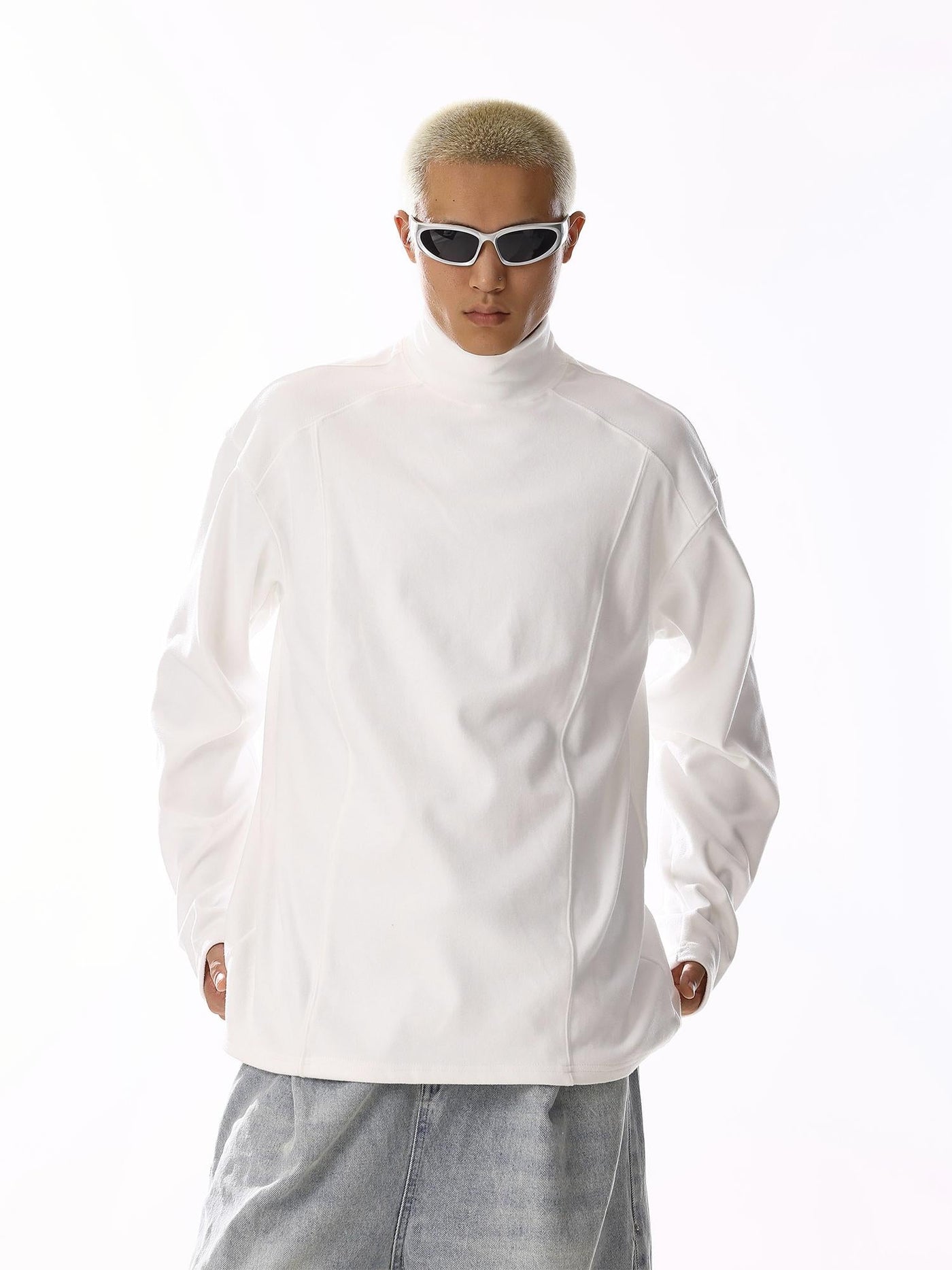 Solid Seam Detail Mockneck Korean Street Fashion Mockneck By MEBXX Shop Online at OH Vault