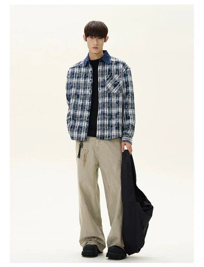 Tie-Dyed Plaid Pocket Shirt Korean Street Fashion Shirt By A PUEE Shop Online at OH Vault