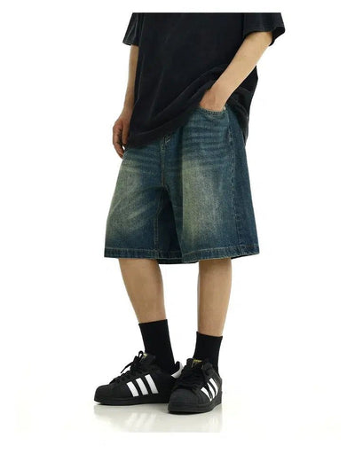 Whiskered Fade Denim Shorts Korean Street Fashion Shorts By MEBXX Shop Online at OH Vault