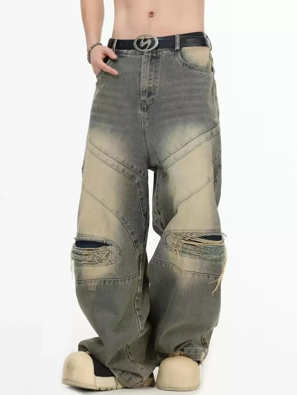 Ripped Knee Fade Highlights Jeans Korean Street Fashion Jeans By INS Korea Shop Online at OH Vault