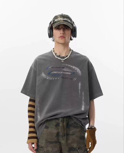 Distressed Letters Paint Smudged T-Shirt Korean Street Fashion T-Shirt By JHYQ Shop Online at OH Vault
