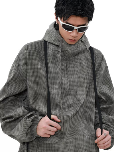 Grid Half-Zipped Hooded Jacket Korean Street Fashion Jacket By Mr Nearly Shop Online at OH Vault