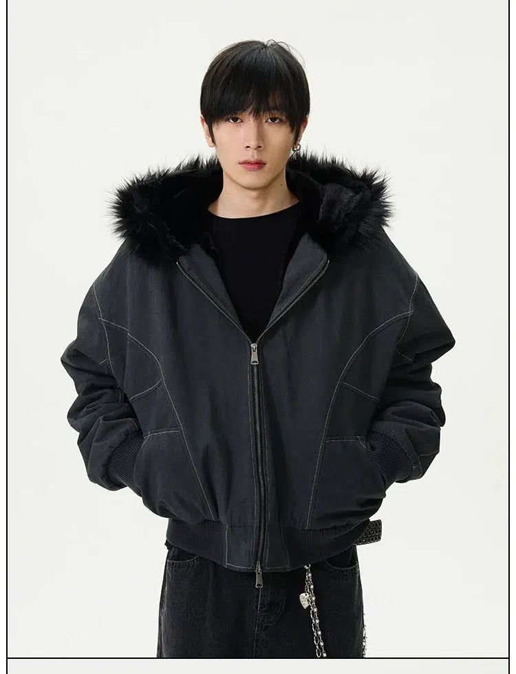 Stitched Fur Hooded Lined Jacket Korean Street Fashion Jacket By 77Flight Shop Online at OH Vault