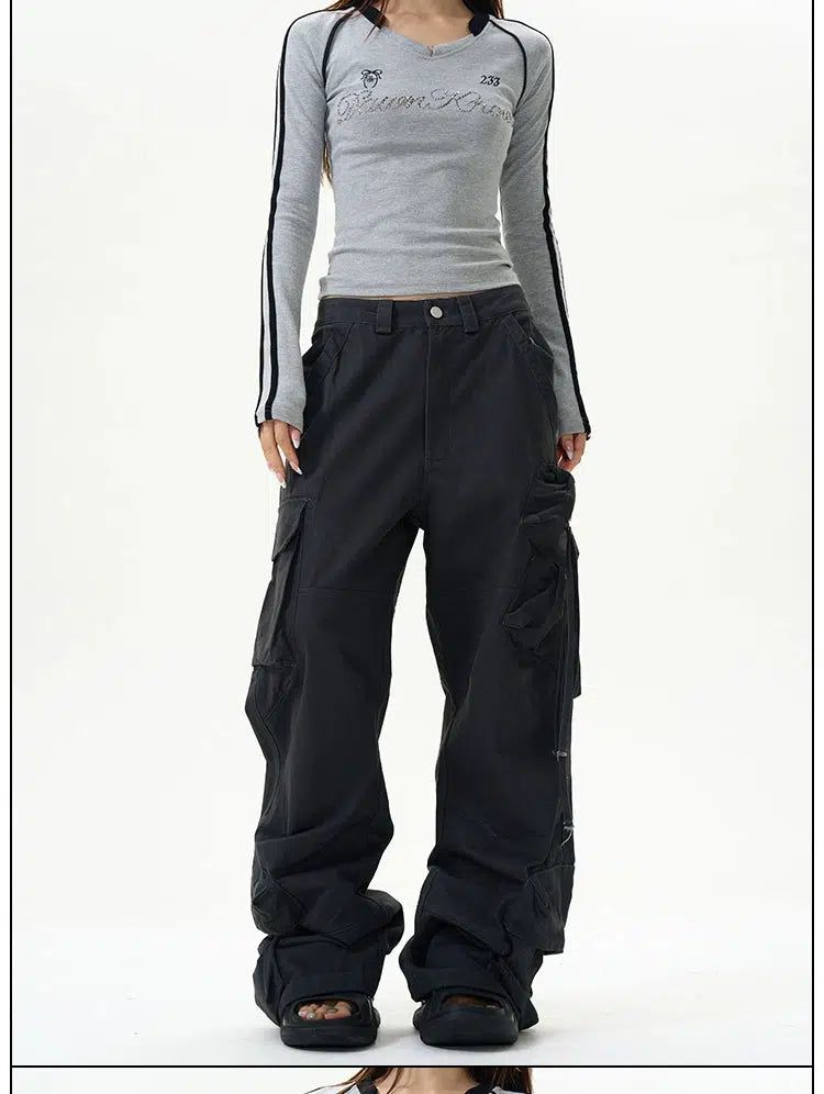 Side Drawstring Pleats Cargo Pants Korean Street Fashion Pants By 77Flight Shop Online at OH Vault