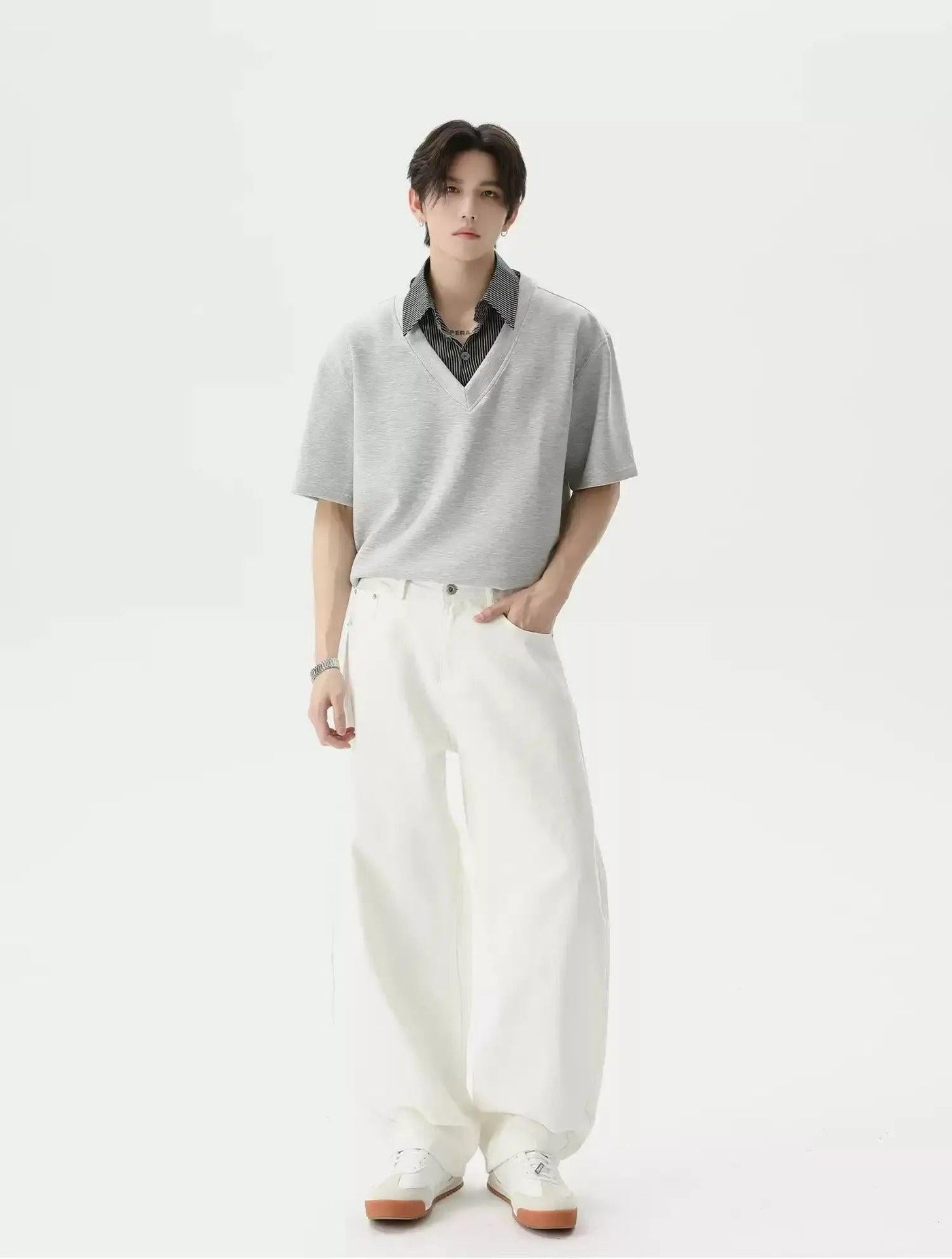 Striped Collar T-Shirt Korean Street Fashion T-Shirt By Turn Tide Shop Online at OH Vault