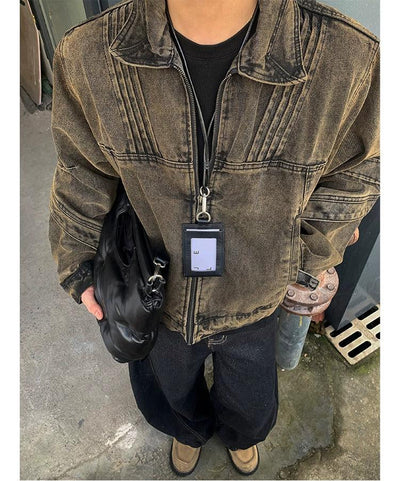 Washed and Grunged Denim Jacket Korean Street Fashion Jacket By Poikilotherm Shop Online at OH Vault